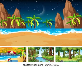 Different nature horizontal scenes illustration