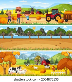 Paisaje natural diferente en la escena diurna con ilustración de caricaturas