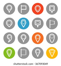 Different navigation pins set with rounded corners. Flat design elements
