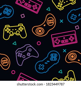 different neon gamepads video games pattern