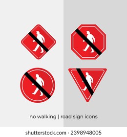 different no walking road sign vector collection in red icons