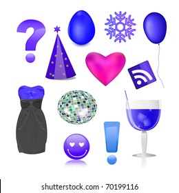 different object set - question, balloon, rss, heart, ball, cocktail, smile, snow, egg