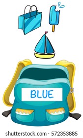 Different objects in blue color illustration