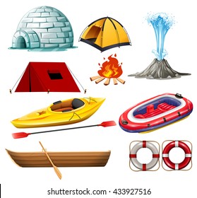 Different objects for camping and hiking illustration