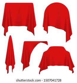 Different objects covered with red cloth