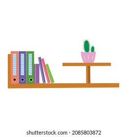Different objects on book shelves flat vector illustration isolate on a white background
