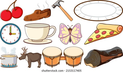 Different objects on white background illustration