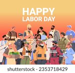 different occupation people with american flag diverse workers of various professions and specialists standing together happy labor day