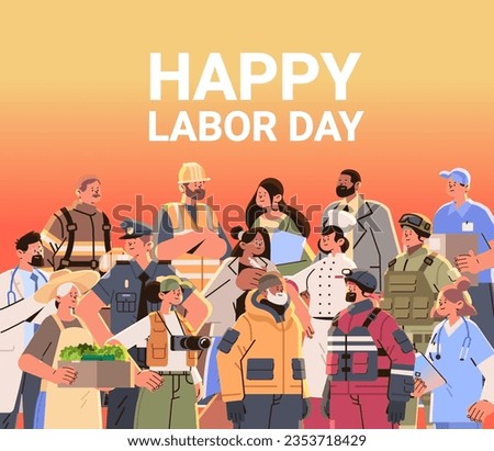 different occupation people with american flag diverse workers of various professions and specialists standing together happy labor day