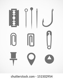 Different office and home sharp instrument silhouettes