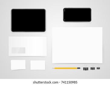 Different office objects for branding. Vector mock-up. Identity clipart