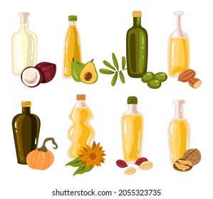 Different oil bottle design element set collection. Vector cartoon hand drawn illustration