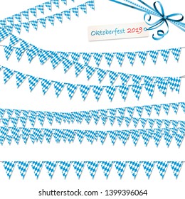 different Oktoberfest 2019 garlands having blue and white checkered pattern with blue ribbon bow with hang tag