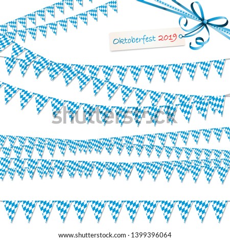 different Oktoberfest 2019 garlands having blue and white checkered pattern with blue ribbon bow with hang tag