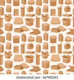Different open and close boxes pack seamless pattern warehouse shipping container vector illustration texture