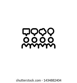 Different opinion line icon. Group of people with speech bubbles of different shaped. Survey concept. Vector illustration can be used for topics like speaking, communication, customer feedback