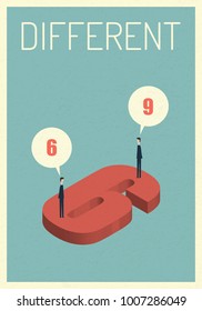 Different Opinions 6 and 9 . Eps10 vector illustration, Symbol Growth, economy, investment , technology, leadership,Successful vision and idea concept  , Minimalist retro poster