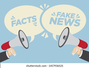 Different opinions of facts or fake news. Business concept of disagreement, negotiation or miscommunication. Vector illustration.