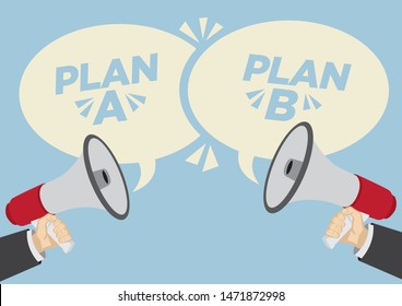 Different opinions of different plans. Business concept of disagreement, negotiation or miscommunication. Vector illustration.