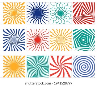 Different optical illusions set, vector. Creative backgrounds.