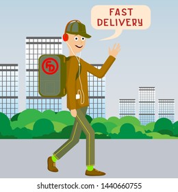 Different options for delivery service. The concept of courier service. Delivery of the parcel by an employee or courier. Vector illustration