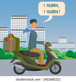 Diferentes opciones para el servicio de entrega. El concepto de servicio de mensajería. Entrega del paquete por un empleado o mensajero. Ilustración del vector