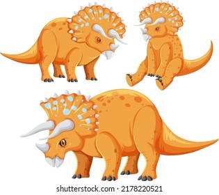 Different orange triceratops dinosaur collection illustration