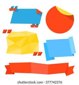 Different origami paper quote blank stickers set. Vector elements