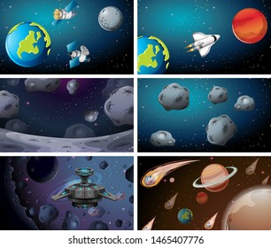 Different outer space scenes illustration