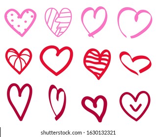 Different outline hearts on white. Abstract heart with stripes. Love symbol. Valentine's day