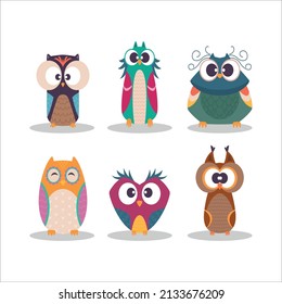 Different Owl Kids Cute Baby Birds Stock Vector (Royalty Free ...