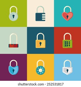 different padlocks icon set. flat style vector illustration