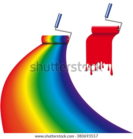 with different paint roller painted the surface in the form of a rainbow