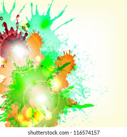 Different paint splashes and lights effects abstract background