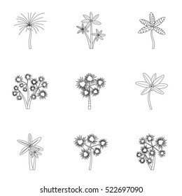 Different palm icons set. Outline illustration of 9 different palm vector icons for web