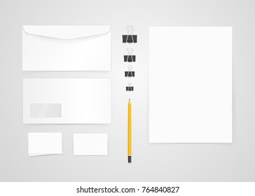 Different paper objects for branding. Vector mock-up. Identity template