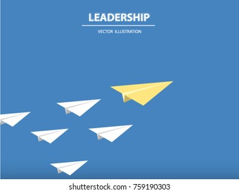 A different paper rocket flying out from others. Business concept of talent, leadership, teamwork, creativity and recruitment. Vector illustration.