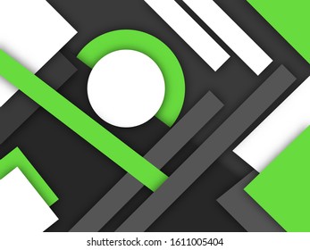 Different Paper Shapes Material Design Background in Green, White and Grey Color.