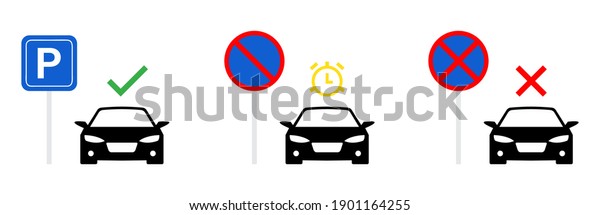 Different parking place. Different parking examples.\
Good and bad correct and incorrect parking. Driving school concept.\
Vector graphic. EPS\
10