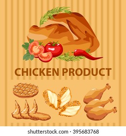 Different parts of the chicken. Set. svg