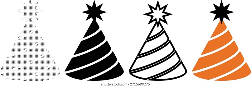 Diferentes sombreros de fiesta con rayas y estrellas ideales para fiestas alegres