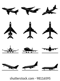 Different passenger aircraft in flight - vector illustration