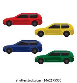 Different passenger car vector. Sedan car, universal car, hatchback, off-road, SUV.