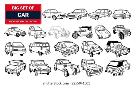 Vector de coche de pasajeros diferente. Coche Sedan, universal, hatchback, off-road, SUV, mini auto, limusina