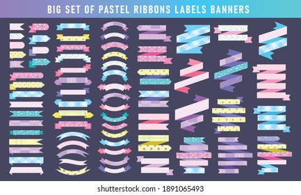 Diferentes cintas de color pastel etiquetan la colección de banners. Gran conjunto de elementos pegatinas de cinta adhesiva. Ilustración vectorial.
