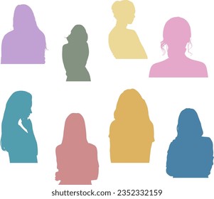 different pastel colors Group of Women Silhouettes, Female Silhouettes, women portrait silhouettes illustration , Lady Silhouettes, Abstract Women illustration , Feminine Shadow Figures, businesswoman