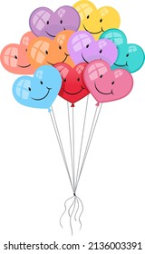 Different pastel colours of heart balloons illustration