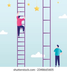 Different paths to success. Businessmen move towards their goals along long and short roads. Career ladders lead to success.
Motivation, ambitions allow you to quickly become successful. flat vector