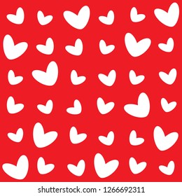 the different pattern of white hearts on a red background