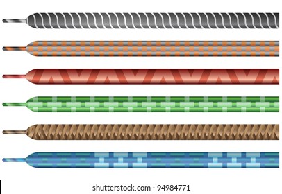 Different patterned and colored shoelaces